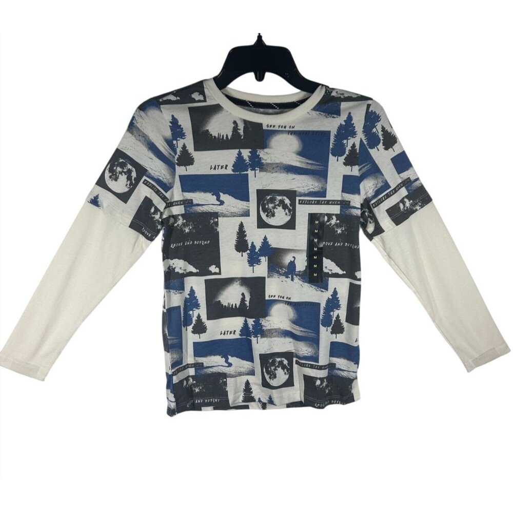 Art Class Kids Long Sleeve Graphic Tee Sz Medium (8/10) Nature-Themed Prints New